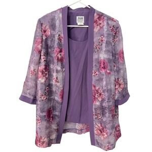 R&M Richards 14W Purple Floral Layered Blouse Bohemian Made in USA Bohemian